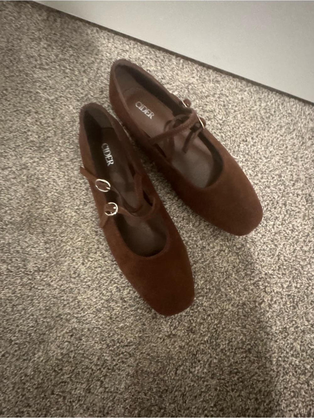 Cider Brown Suede Double-Buckle Mary Jane Flats